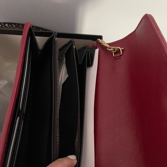 GUCCI New Marmont black red leather shoulder small bag,wallet on chain Authentic - Picture 11 of 13